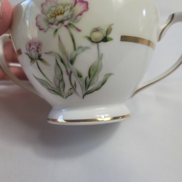 Mikado Harmony Sugar Bowl with Lid Cream Rim Pink Floral Center - Picture 13 of 15